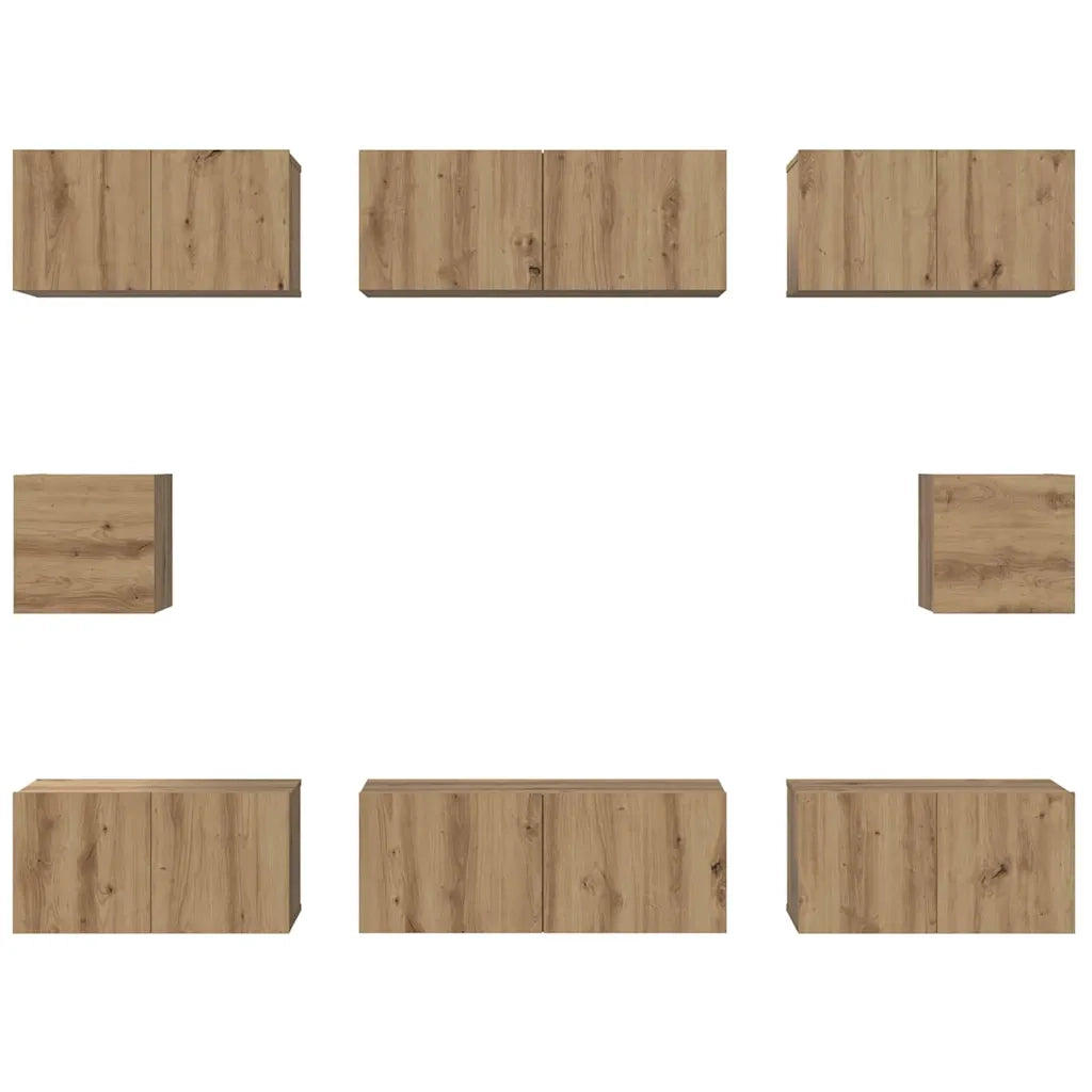 Set mobile TV 8 pz-Credenza per TV Rovere artigianale Legno multistrato 272185