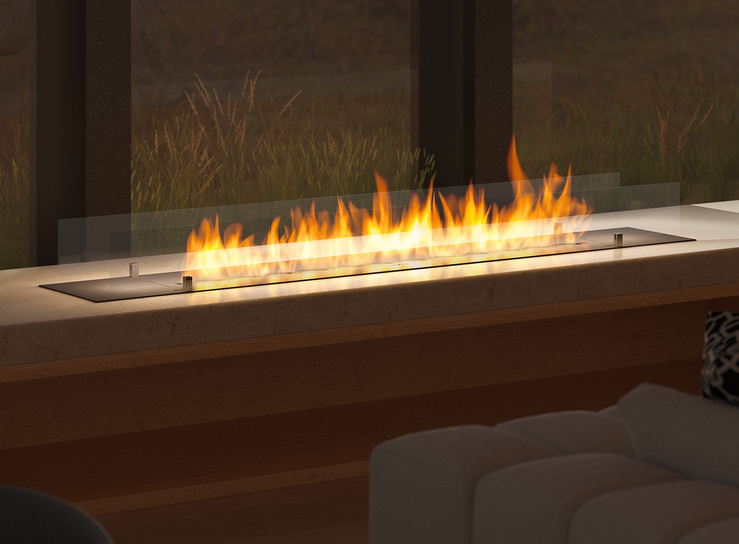 Bruciatore a Bioetanolo da Incasso 200x32x15 cm Insert Slim 2000 Nero con Vetro