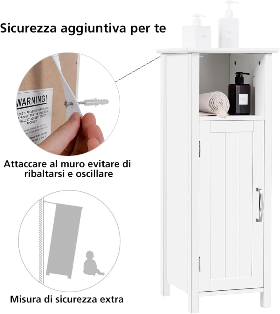 Mobile Bagno 30 x 30 x 80cm, Armadietto Salvaspazio in Legno con Ante e Ripiani Regolabili per Cucina, Soggiorno e Corridoio, Mobiletto Spazioso (Bianco)