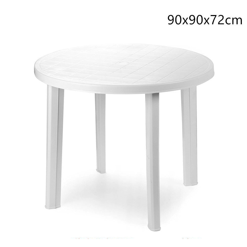 Trade Shop - Tavolo Da Giardino Bianco Rotondo In Plastica 90x72cm Resistente Arredo Esterno 008942 -