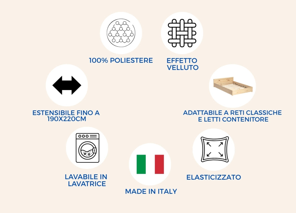 Vestiletto Giroletto Effetto Velluto Estensibile Tinta Unita Mod. Perfetto - Matrimoniale - Panna