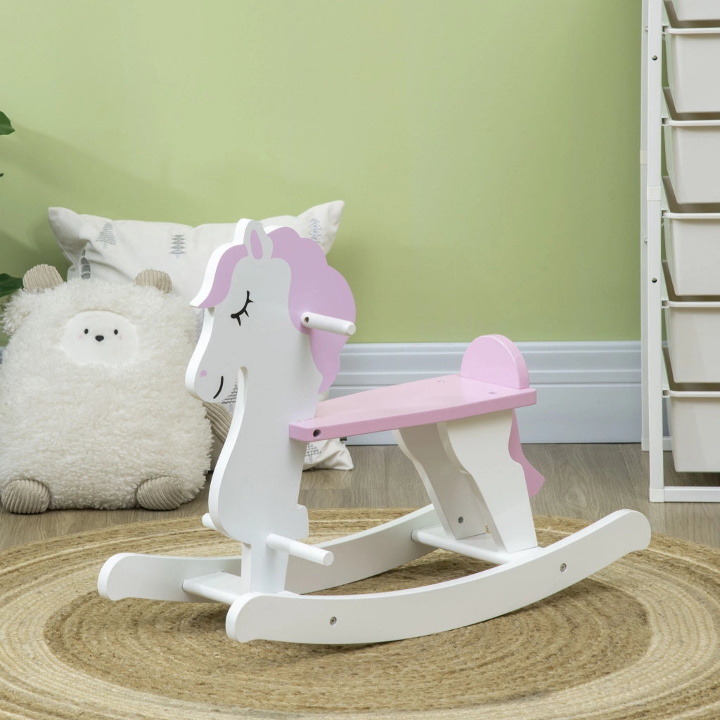 Cavallo a Dondolo Bambini Legno con Manubrio e Pedali ¨C zephmum ¨C 68x27x46,5cm Bianco Rosa
