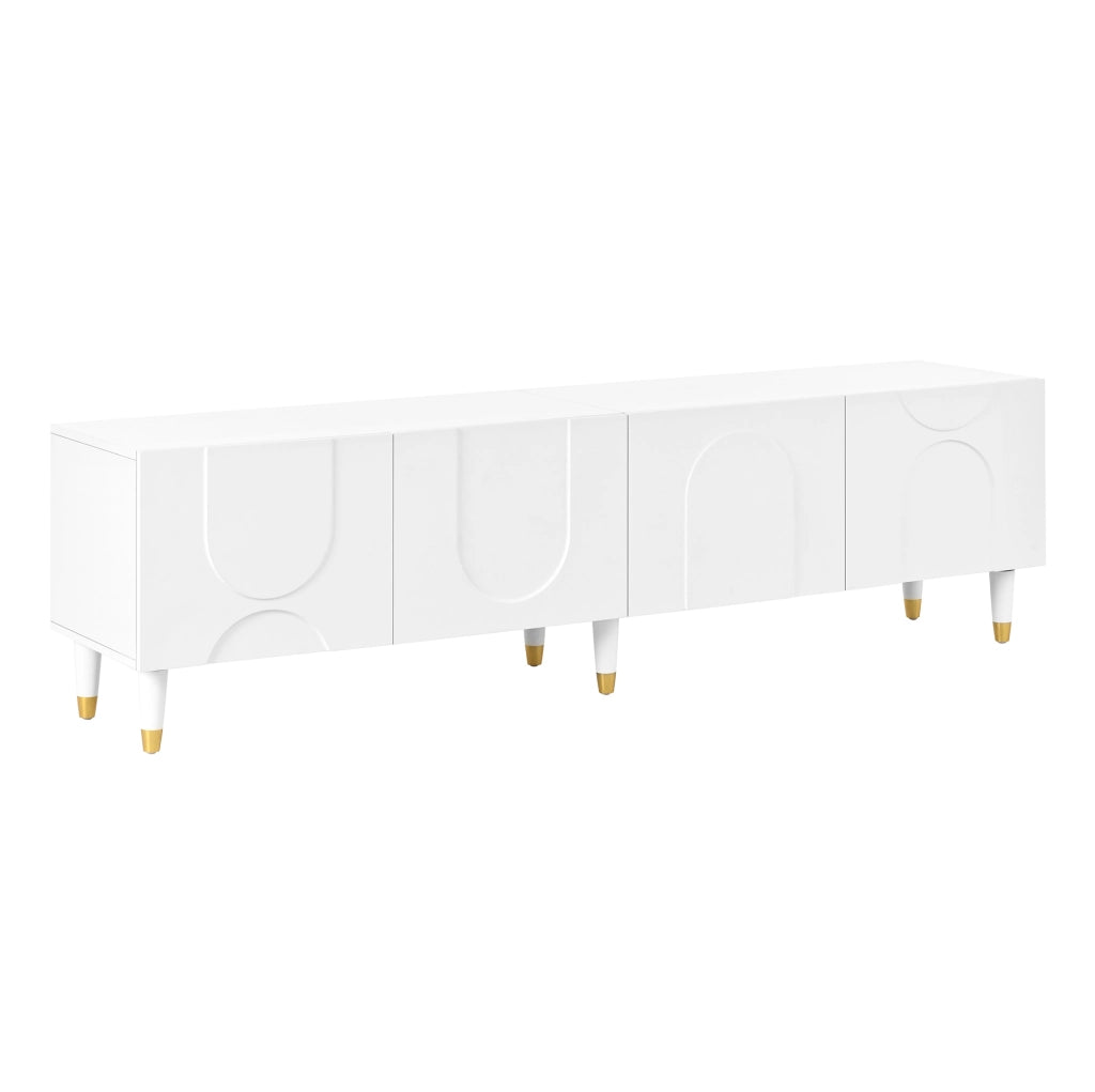 Mobile TV 180x40x50 cm con ante a rilievo ad arco asimmetrico in MDF e truciolare bianco