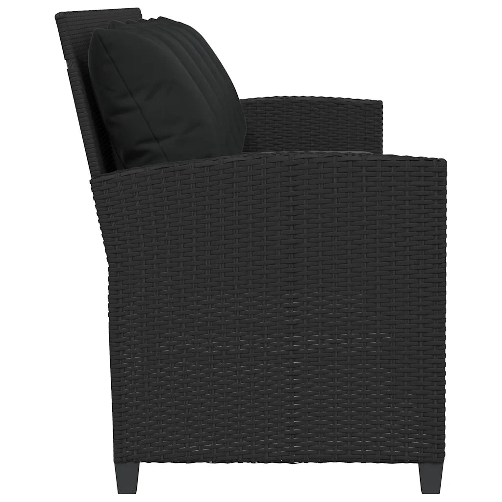 Divano da Giardino a 5 Posti con Cuscini-Sofa da Giardino-Divano da esterno Nero in Polyrattan 154016