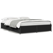 Letto matrimoniale | Letto per adulti | Giroletto Nero 150x200 cm in Legno Multistrato e Metallo