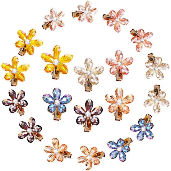 Accessori per capelli in imitazione di cristallo - mini fiori - 21 pezzi - dimensioni 3,5 x 3 cm - chiusura per capelli