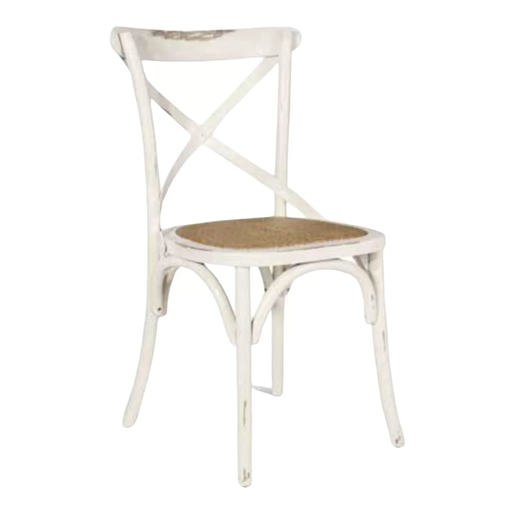 Set 2 sedie cross bistrot vintage bianco olmo seduta rivestita naturale (780) - Mobili 2G