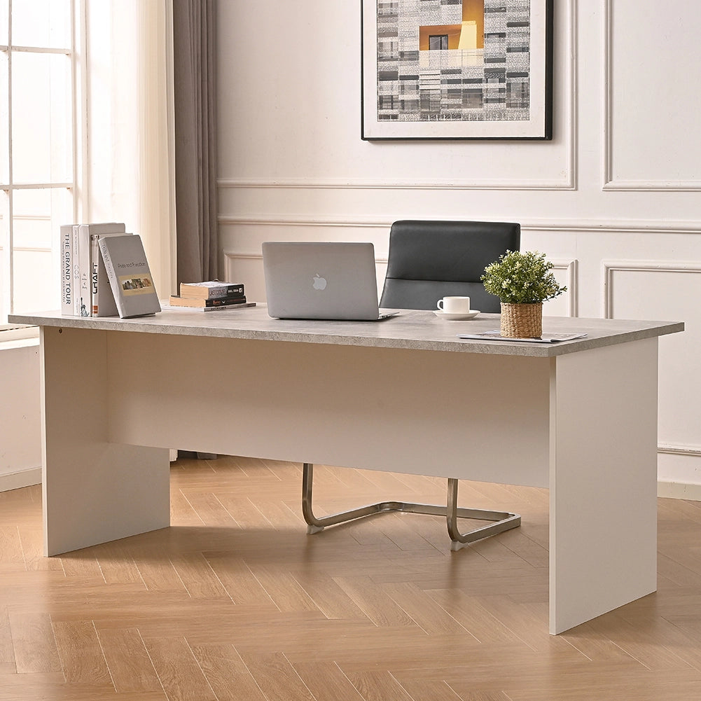 Scrivania per Computer da Ufficio Cemento e Bianco Postazione Lavoro Studio PC