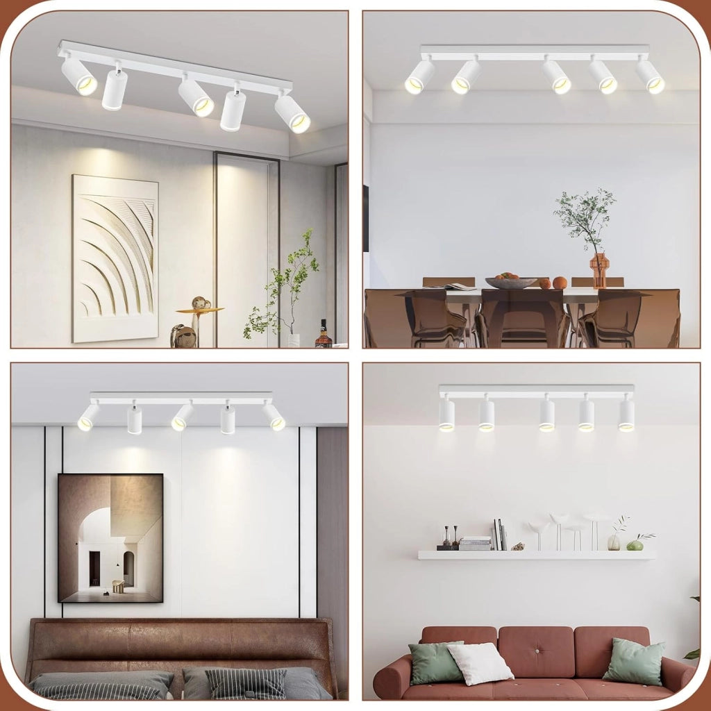 ZMH Faretto da soffitto Bianco 5 Luci GU10 Orientabile da Interno in Metallo per Soggiorno Corridoio Senza Lampadine
