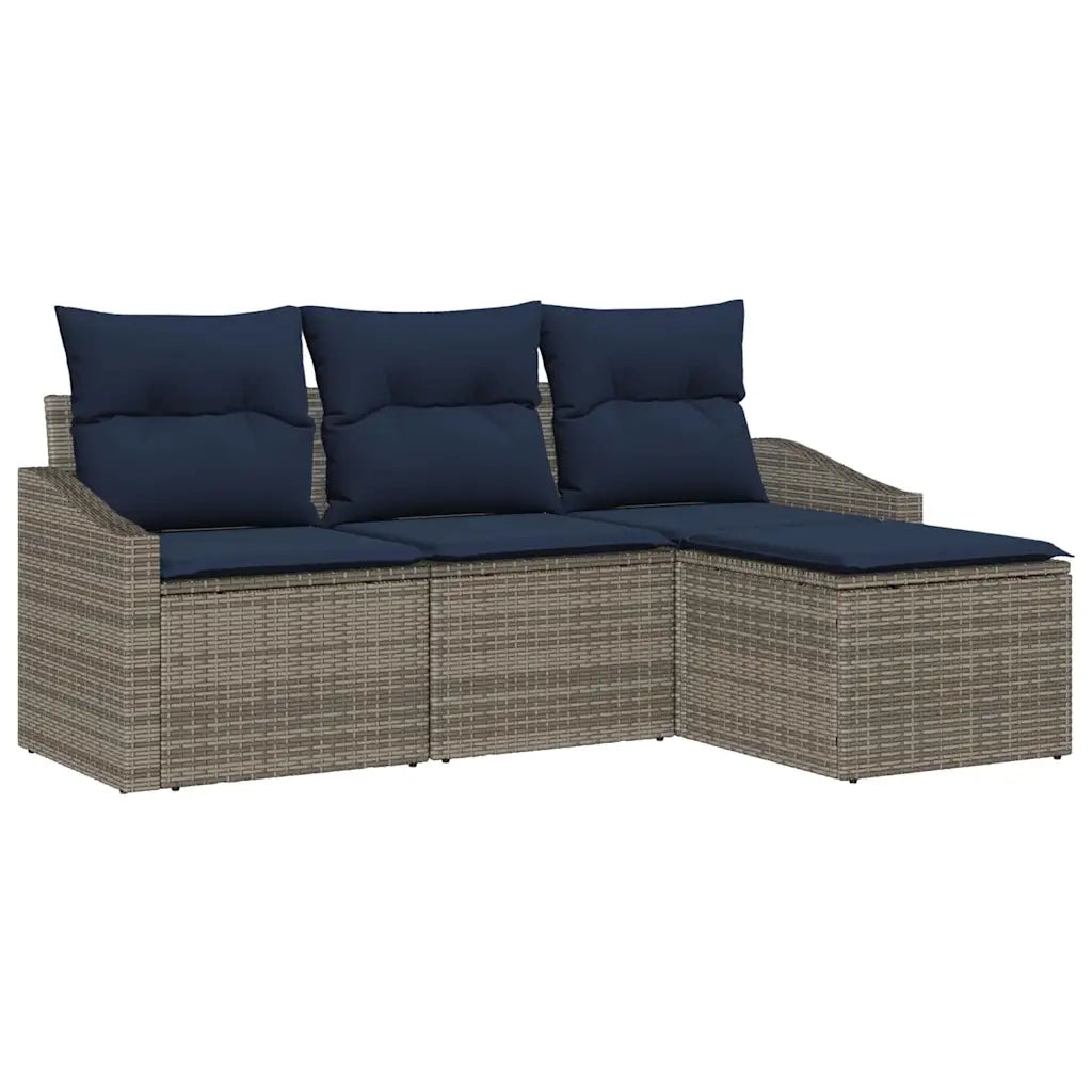 Set di divani con cuscino 4 pcs Grigio e Blu Navy polyrattan