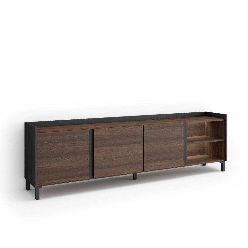 Mobile TV Soggiorno, 207x61x35 cm, Per TV fino a 80", Design industriale, LED, Rovere scuro e Nero