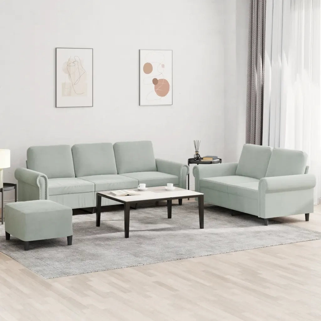 Set di Divani 3 pz con Cuscini Grigio Chiaro in Vellutocod mxl 83152