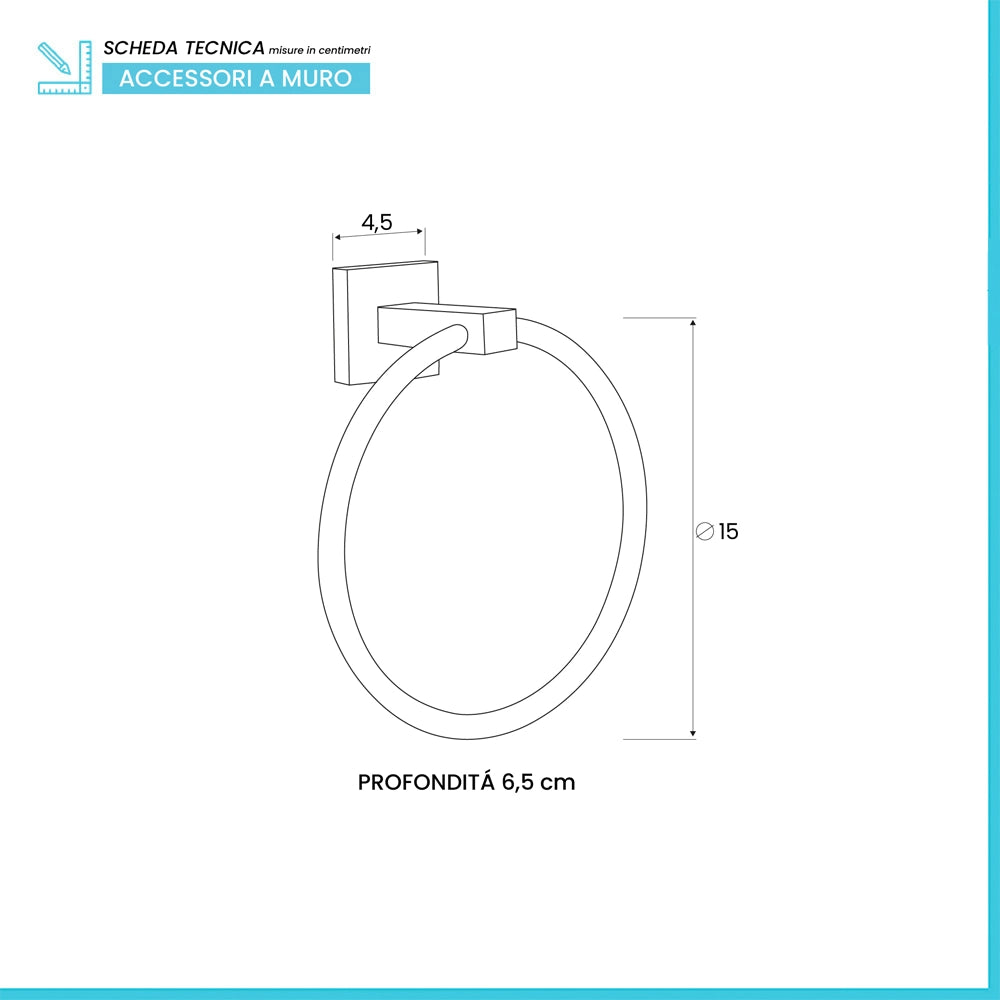 Porta asciugamani da parete ad anello in metallo cromato Rock