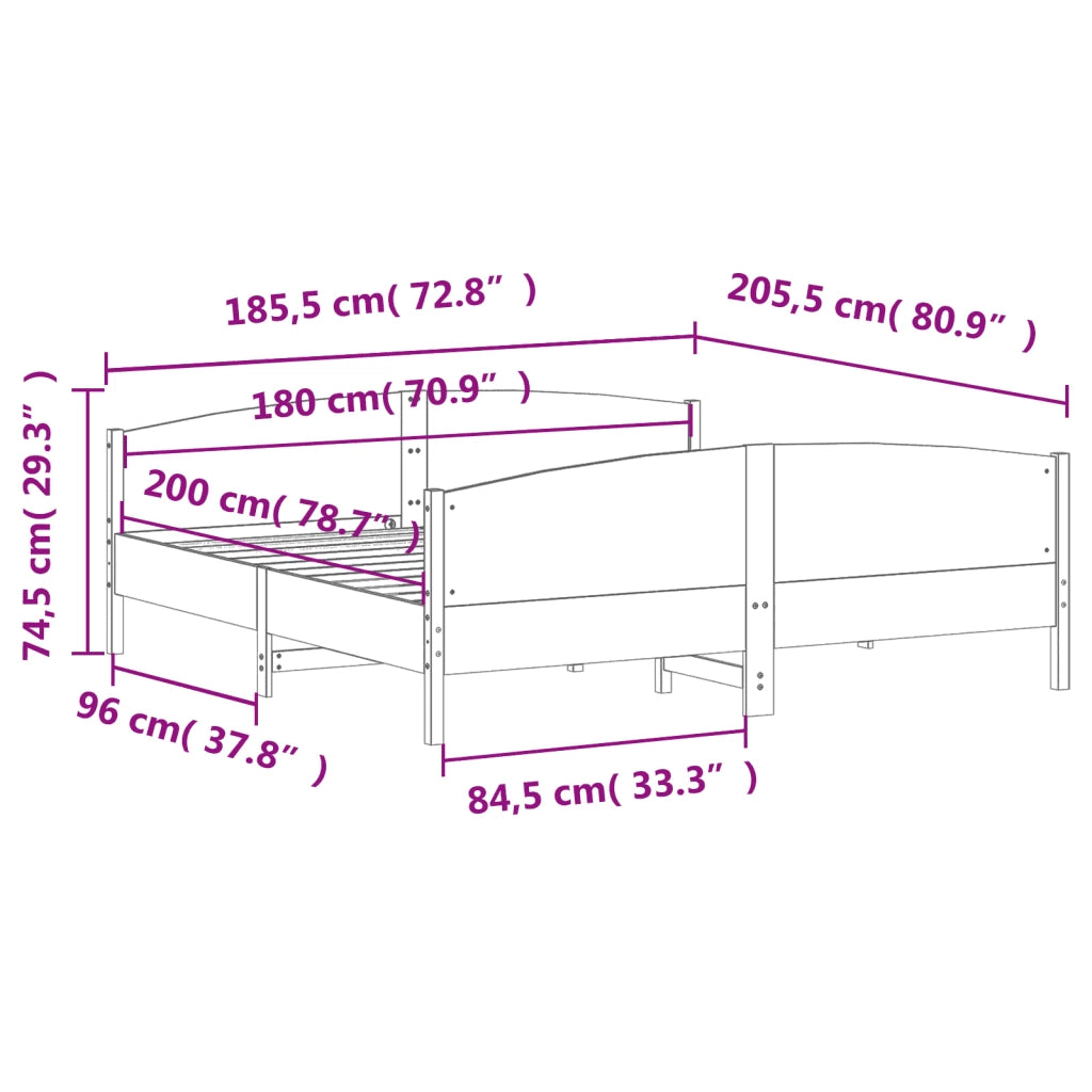 Giroletto senza Materasso Bianco 180x200 cm Legno Massello Pino