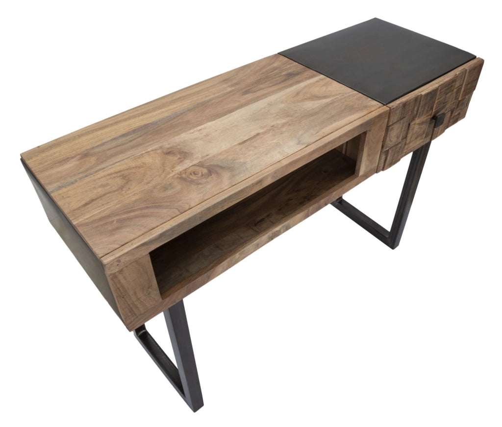Consolle in legno di acacia e metallo, cassetto 118x40x79cm Mumbai