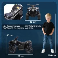 Quad Elettrico 6V per Bambini con Marcia Avanti/Indietro, Musica e LED, Nero