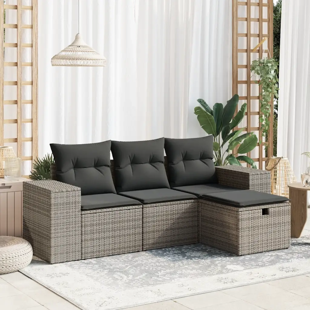 Set Divani da Giardino 4 pz | Set Salotto da Giardino con Cuscini in Polyrattan Grigio