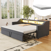 Letto divano estraibile 90 × 190 cm et 180 × 190 cm con ripiani, LED et USB, con 2 materassi