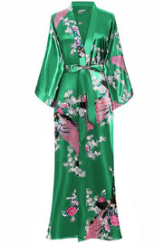 Kimono da camera maxi in seta con motivi di foglie per donna