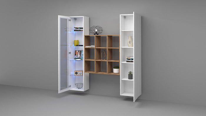 Parete Attrezzata Soggiorno 170x30x180 cm Maruska n°25 Bianco Lucido