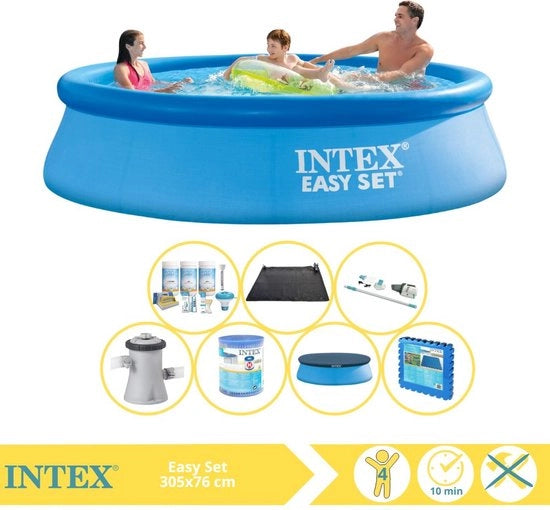 Piscina Easy Set - Piscina Inflabile - 305x76 cm - Incluso Copertura, Kit di Manutenzione, Filtro, Aspiratore, Mat Matita Solare e Paving Stone per Piscina