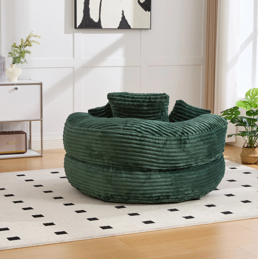 Sitzsack ergonomico in corduroy verde smeraldo 108x108x52 cm; con braccioli e schienale alto
