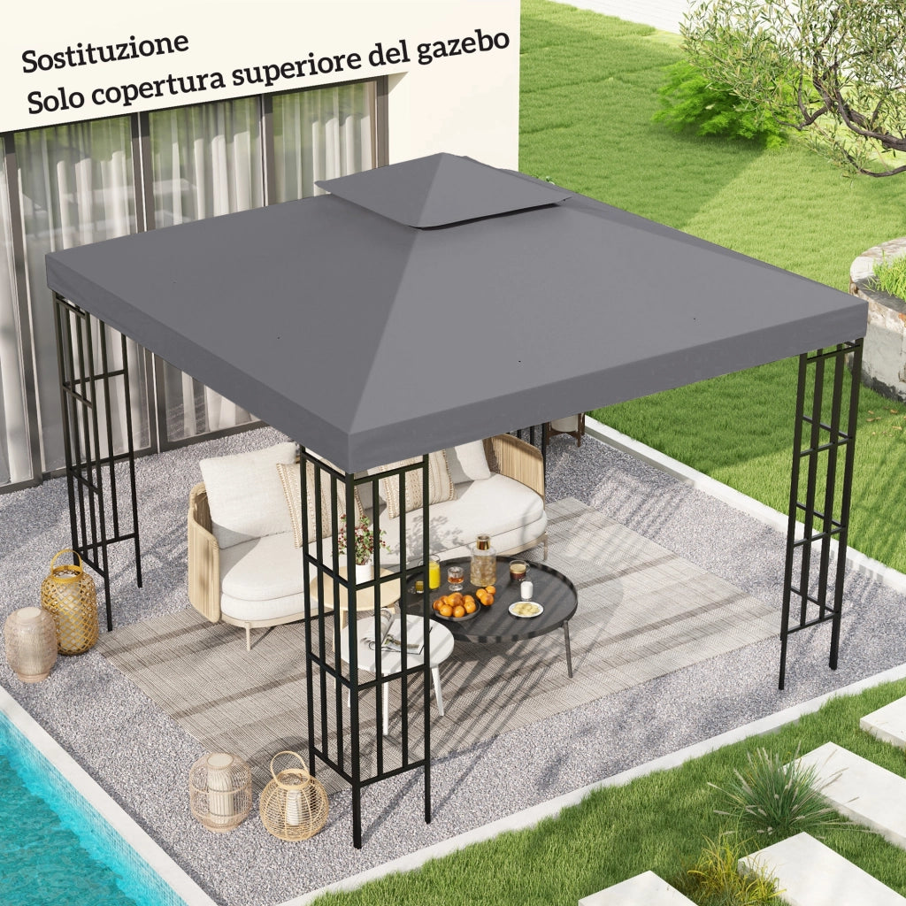 Tetto Gazebo 3x3m 2 Livelli UV Resistent ¨C zephmum ¨C Grigio Scuro
