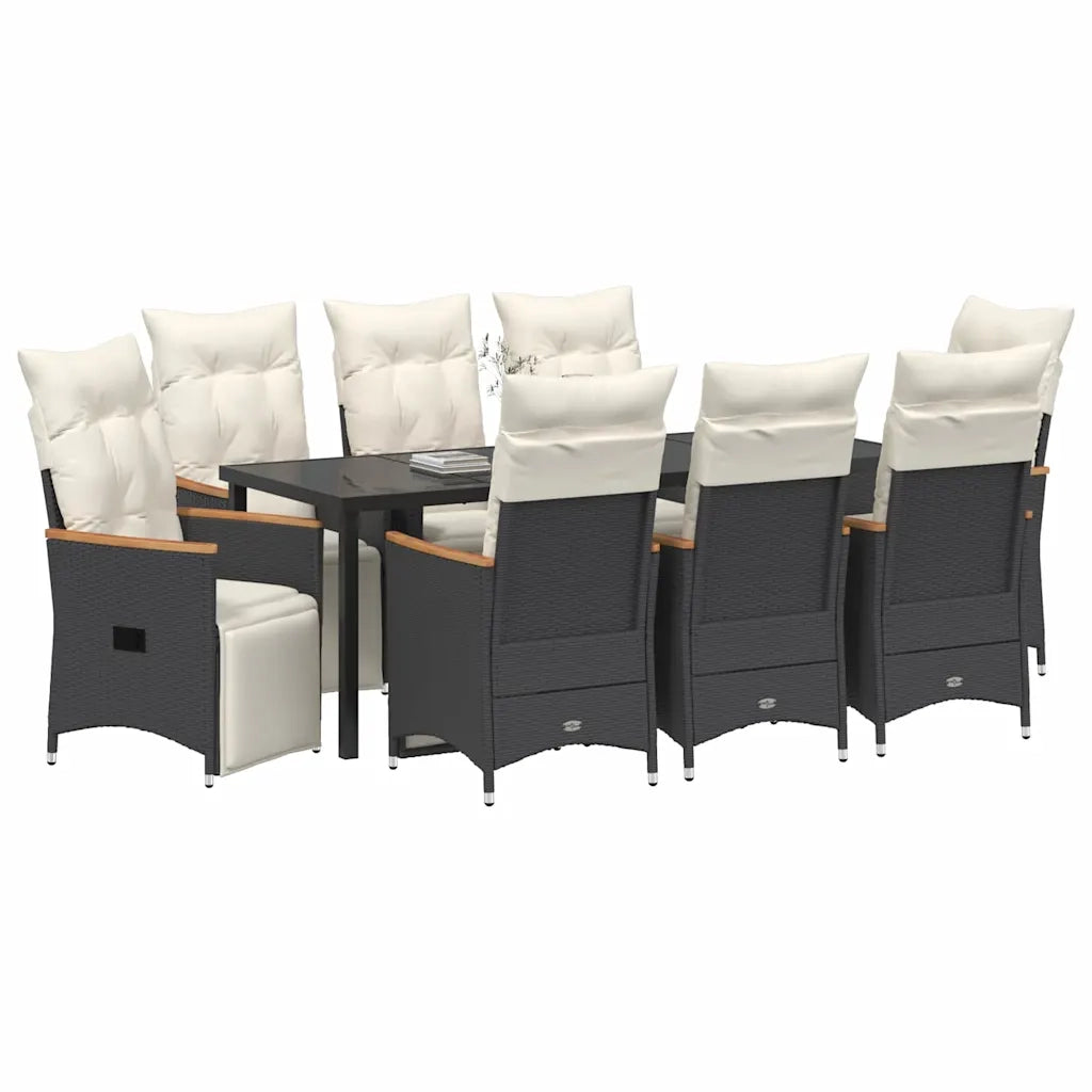 Set da Pranzo per Giardino con cuscino 9 pcs Nero polyrattan 3379617