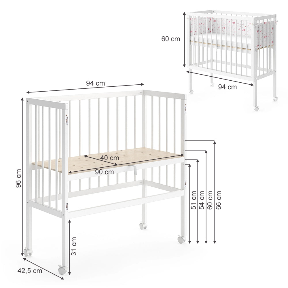 Vitalispa Lettino da attaccare al letto Bianco 94 x 90 cm 2 guide laterali