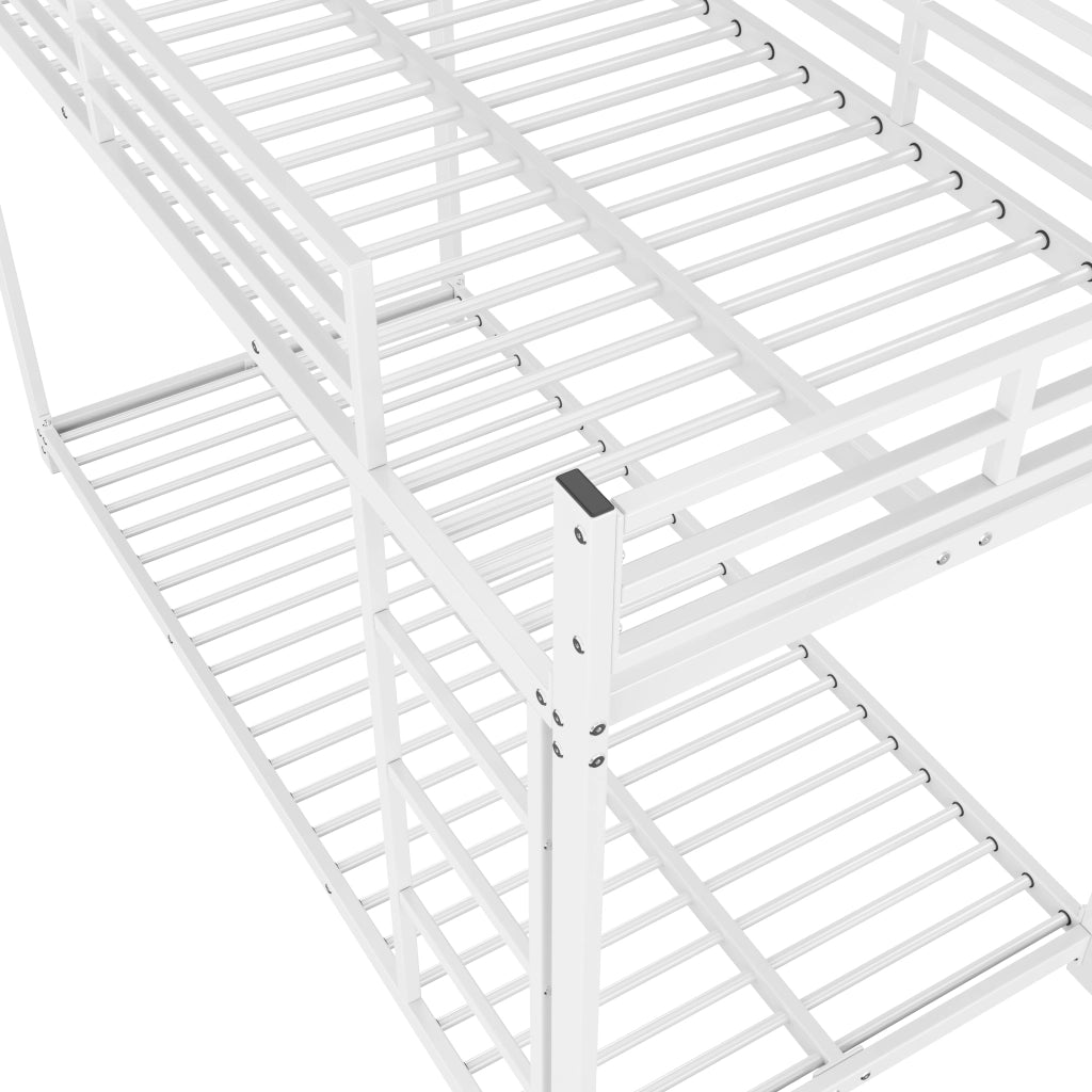 Letto a Castello 90 × 200 cm; Letto Singolo con Sponde di Sicurezza; Struttura in Metallo; senza Materasso; Bianco