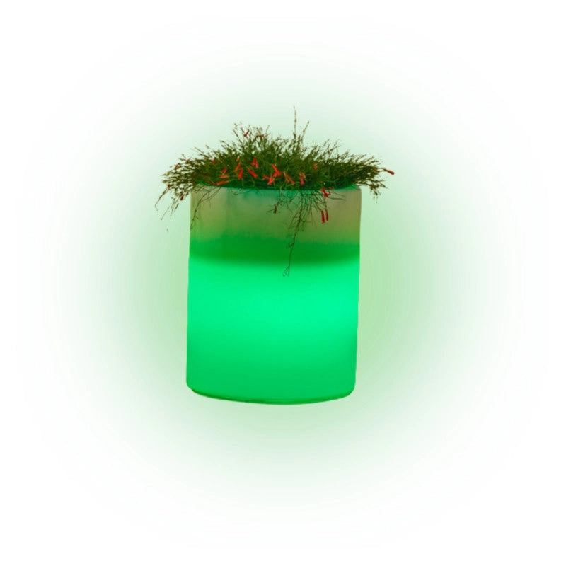Vaso luminoso moderno di design Ø40 H50 in polimero resistente con LED verde per interno ed esterno - Made in Italy - Monacis