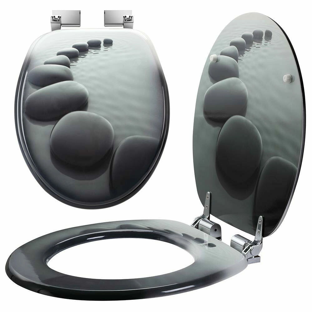 Trade Shop - Copriwater Universale Con Stampa Pietre Zen Copri Tavoletta Wc Bagno Legno Mdf -        3,5