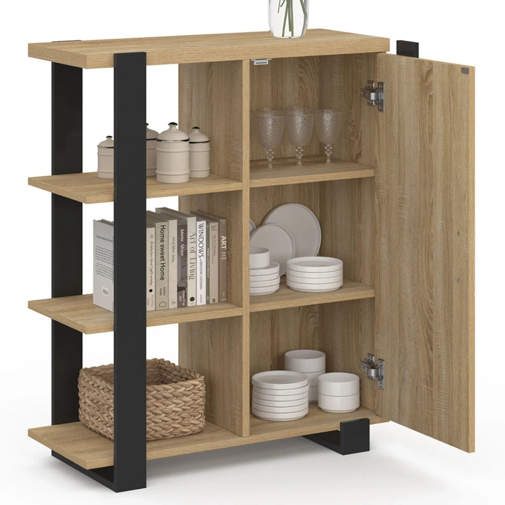 IDMarket - Credenza PHOENIX a 3 ripiani con armadio, 70 cm, legno e nero