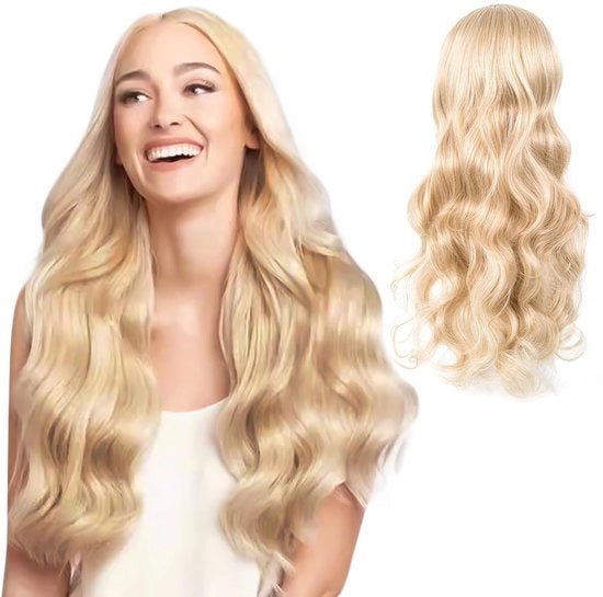 Pruik Lungo Biondo Ondulato - Capelli Falsi Dama - Capelli Sintetici - 60 cm - Circonferenza Capo 22-24,5 pollici - Capelli Falsi a Trecce