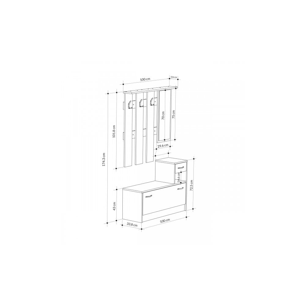 Mobile ingresso con specchio Rudolf colore tortora e bianco