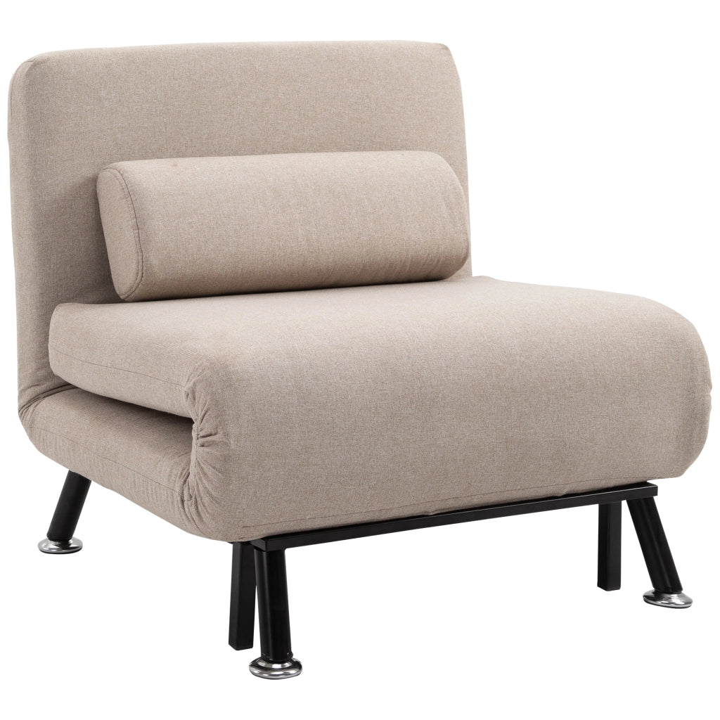 Poltrona Letto Singolo Trasformabile 75x70x75 cm in Tessuto  Beige