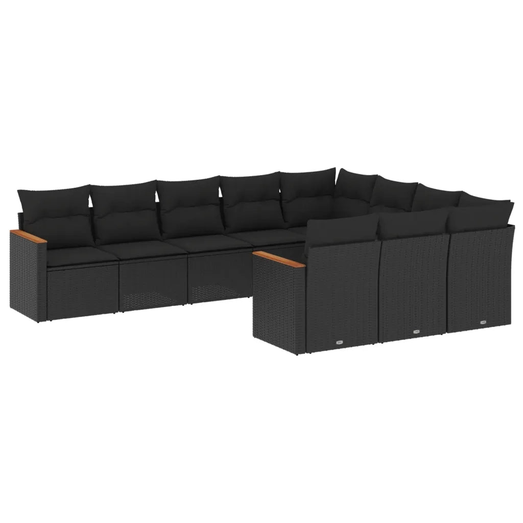 Set Divani da Giardino 10pz con Cuscini in Polyrattan Nero 3258737