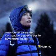 Lampada da testa esterna per sport H30R Pro - inclusa stazione di ricarica senza cavo - IPX7 regolabile - testa di acciaio resistente agli urti - nera - per corsa all'aperto - camminata - mountain bike