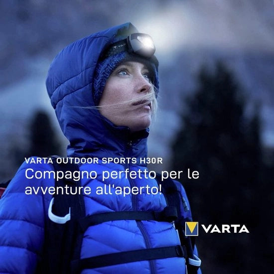 Lampada da testa esterna per sport H30R Pro - inclusa stazione di ricarica senza cavo - IPX7 regolabile - testa di acciaio resistente agli urti - nera - per corsa all'aperto - camminata - mountain bike