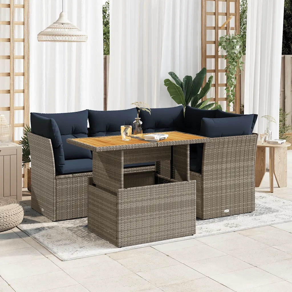 Set Divano da Giardino 5 pz con Cuscini Grigio in Polyrattan