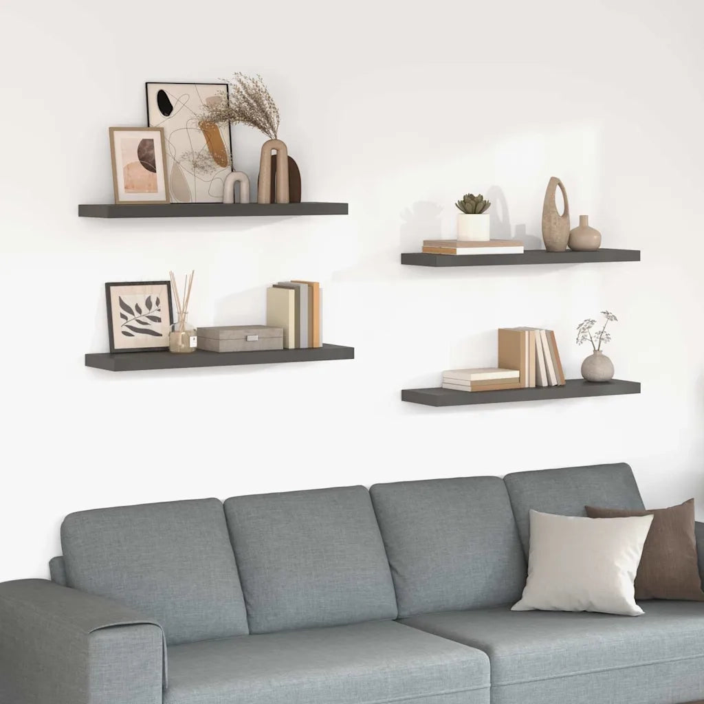 Scaffali a Parete 4 pz Grigio Lucido 90x23,5x3,8 cm in MDF 323798