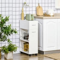 Carrello da Cucina in Truciolato e Acciaio Inox con 2 Ripiani Aperti, Cassetto Estraibile e Parapetti, 25x50x85 cm