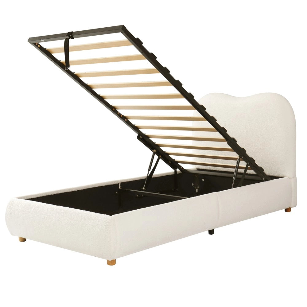 Letto Contenitore Singolo Imbottito ¨C MINIMAL ¨C Boucl¨¦ Beige 90x200 con Rete e Testiera