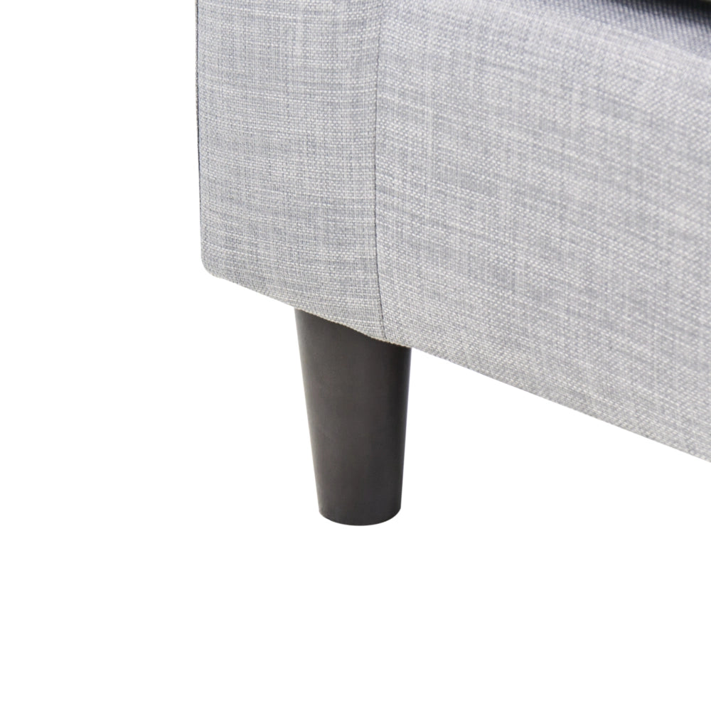 Divano ad angolo Rivestimento in tessuto grigio chiaro Gambe in legno scuro Chaise longue a 3 posti a versione sinistra Cuscino schienale
