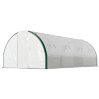Serra a Tunnel 6x3 m con 2 Ingressi e 8 Finestre, in PE, Poliestere e Acciaio Zincato, Bianco e Verde