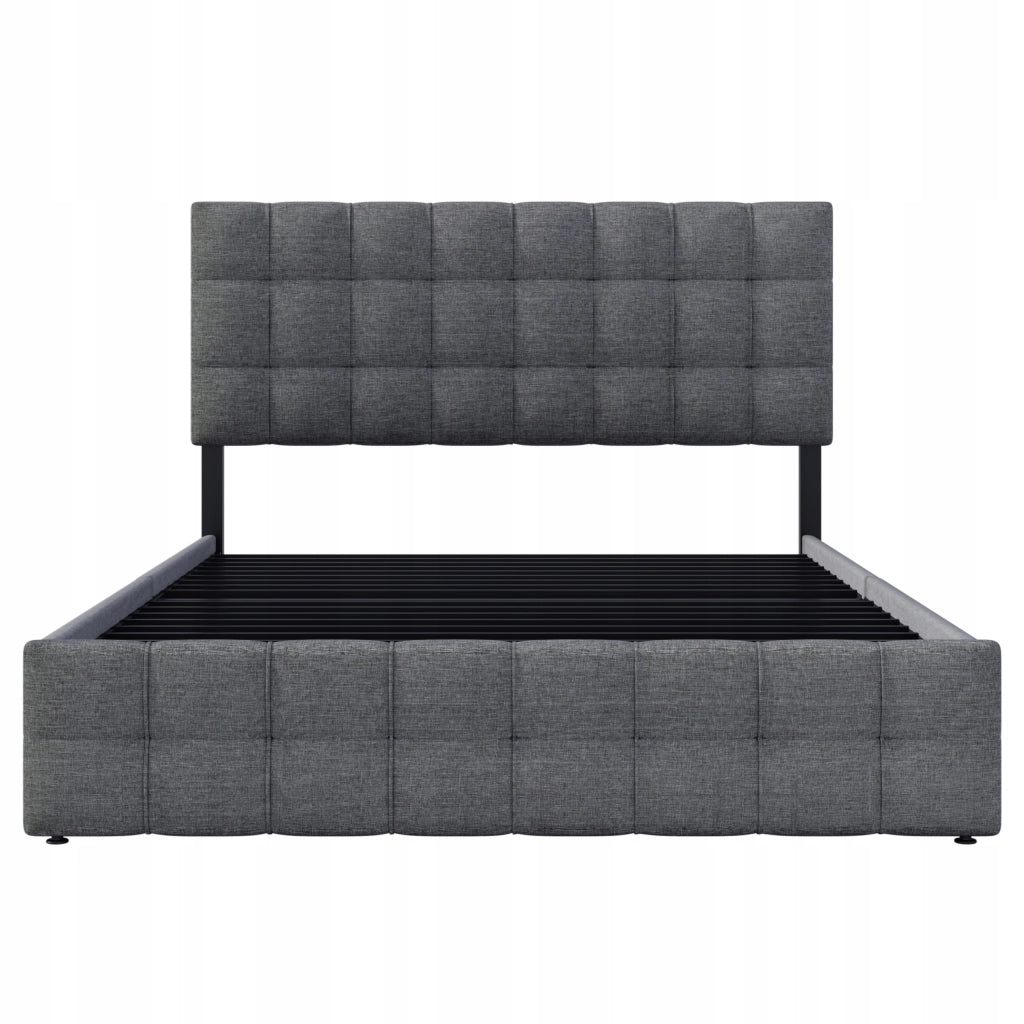 Letto singolo con 4 cassetti e testiera regolabile - Xylo - 140x200 cm - Grigio