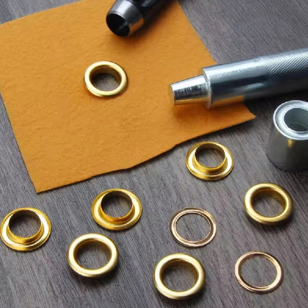 Set Occhielli FixTool GoldSet 12mm ProKit – 100 Pezzi in Metallo Dorato con Punzonatrice e Rivettatrice