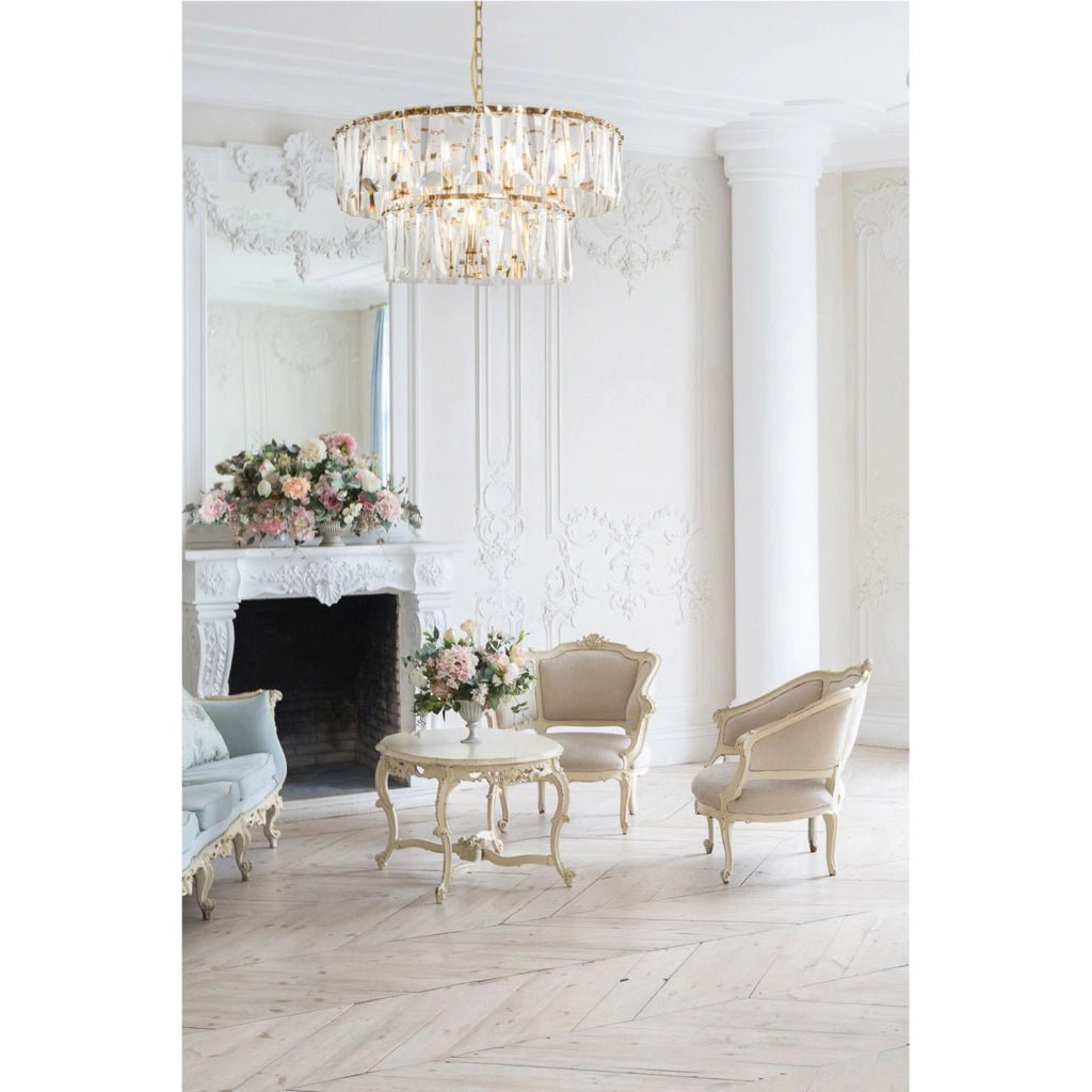 Maytoni Lampadario contemporaneo Puntes 12 luci E14 oro metallo cristalli