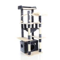 Fudajo Albero tiragraffi per gatti 134cm grigio scuro, con casetta e amaca