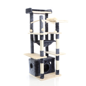 Fudajo Albero tiragraffi per gatti 134cm grigio scuro, con casetta e amaca